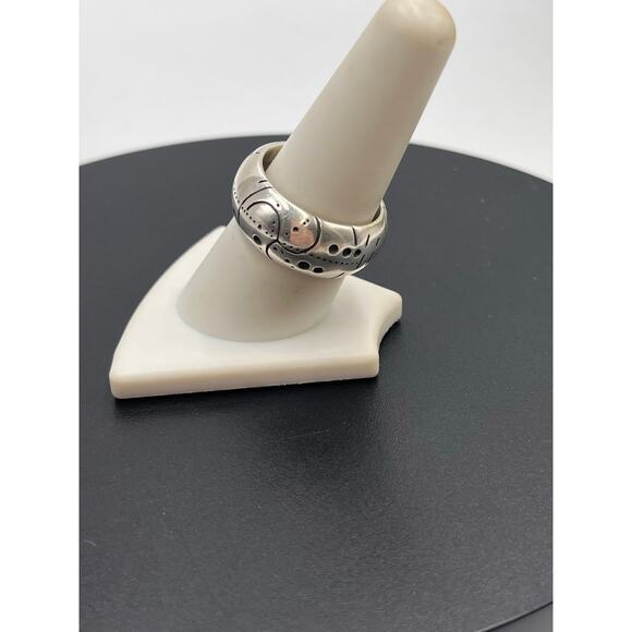 Locke Designer Geometric Shapes Sterling Silver Band Ring Size 9, 15 grams, 10mm - Picture 3 of 8